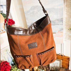 Tignanello Brown Suede Stylish Hobo Handbag.